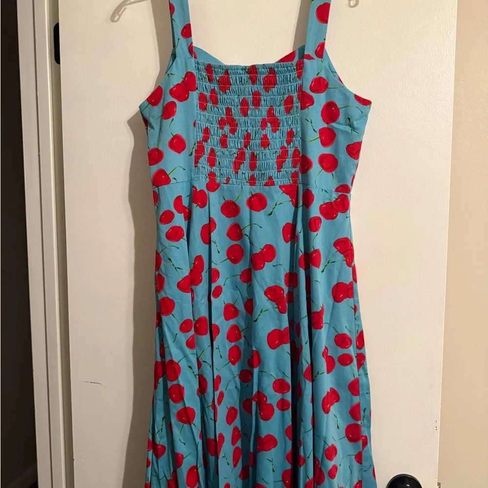 Cherry Print Blue Midi Dress - Picture 2 of 3
